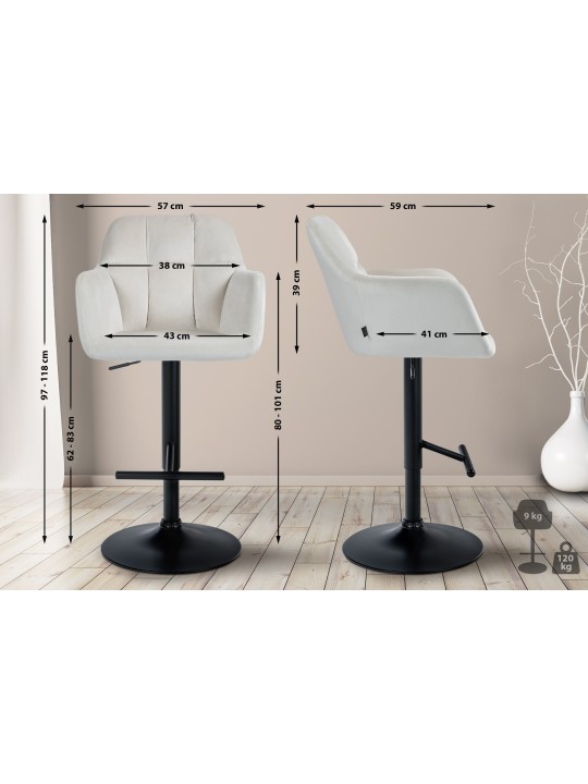 Barkruk Natoma fluweel, crème