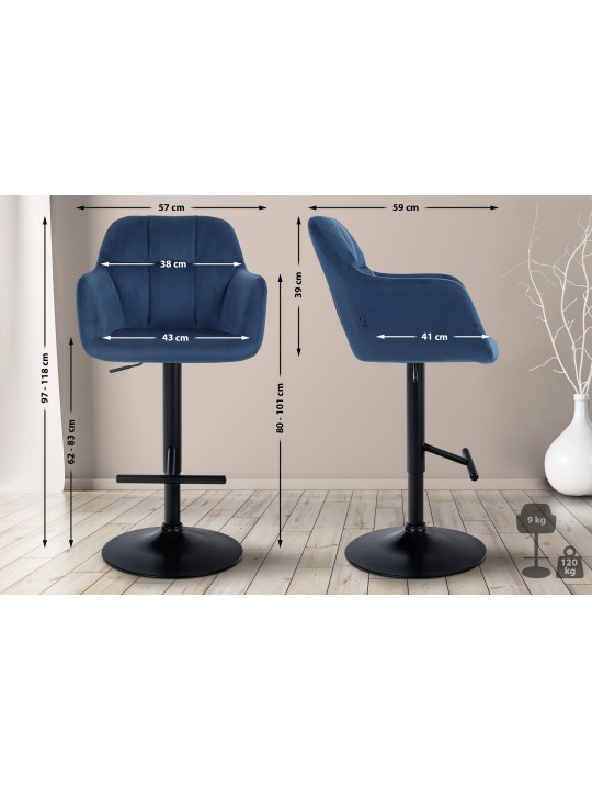 Barkruk Natoma fluweel, blauw