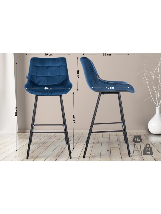 Barkruk Weston fluweel, blauw