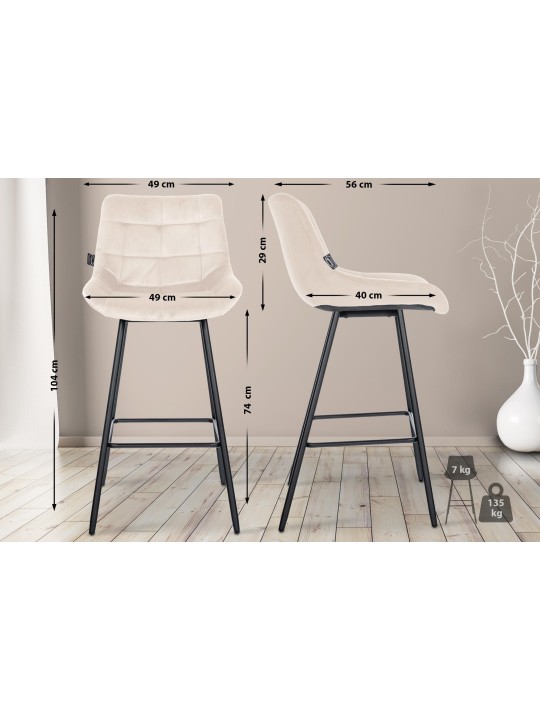 Barkruk Weston fluweel, crème