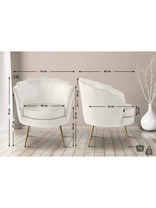 Stoel Rosita fluweel, crème