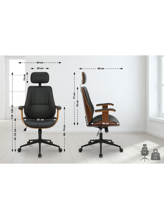 Bureaustoel Lugo kunstleer, walnoot/zwart