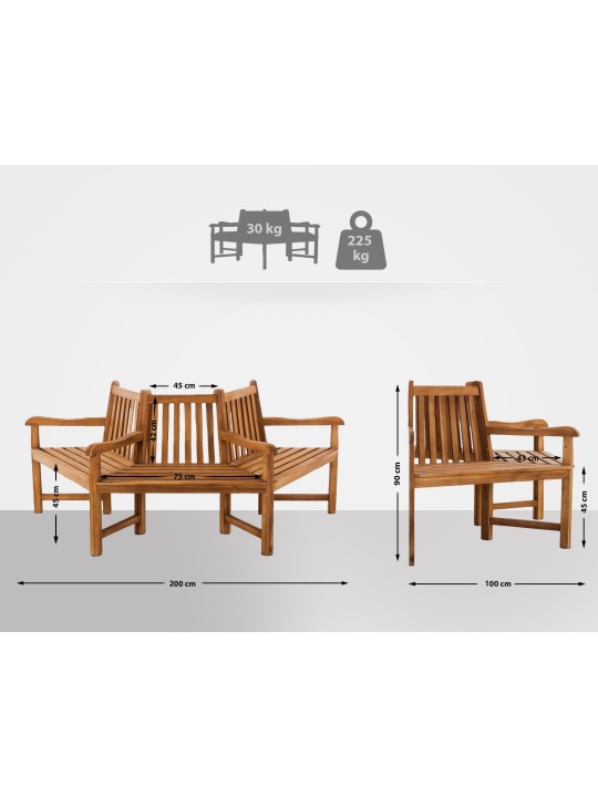 Kenna boombank met armleuning halfrond 200 cm, teak