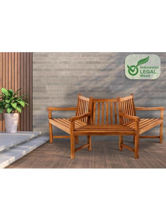 Kenna boombank met armleuning halfrond 200 cm, teak