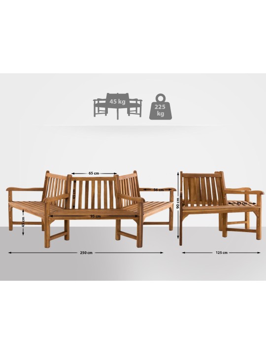 Kenna boombank met armleuning halfrond 250 cm, teak