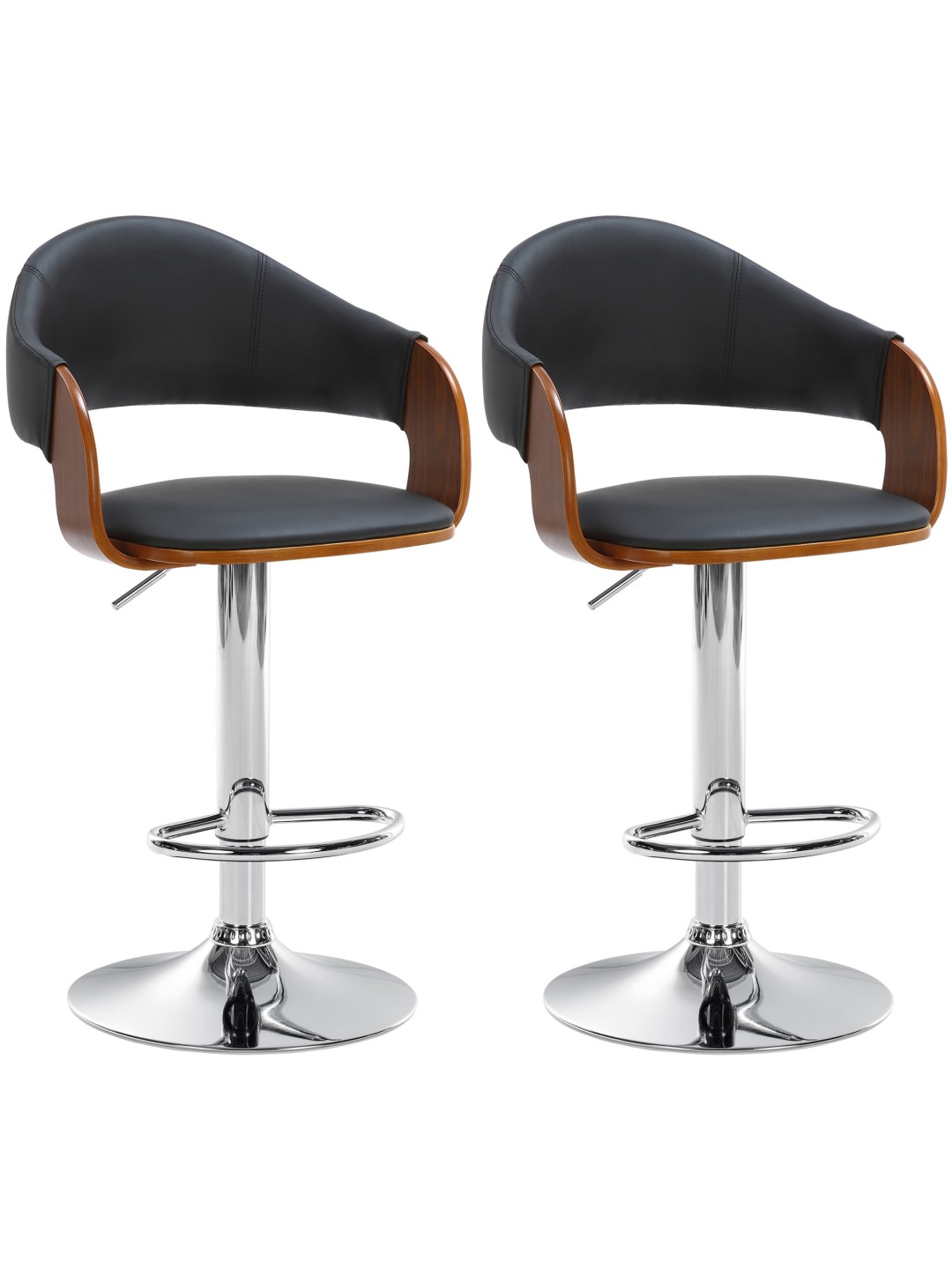 Set van 2 barkrukken Nilse kunstleer chroom, walnoot/zwart