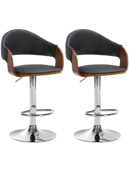 Set van 2 barkrukken Nilse kunstleer chroom, walnoot/zwart