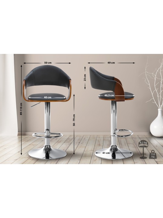 Set van 2 barkrukken Nilse kunstleer chroom, walnoot/zwart