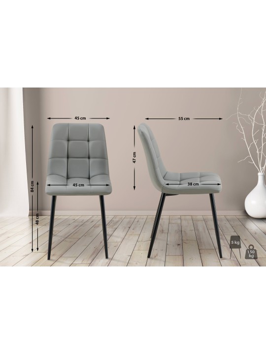 Set van 4 eetkamerstoelen Antibes kunstleer, lichtgrijs