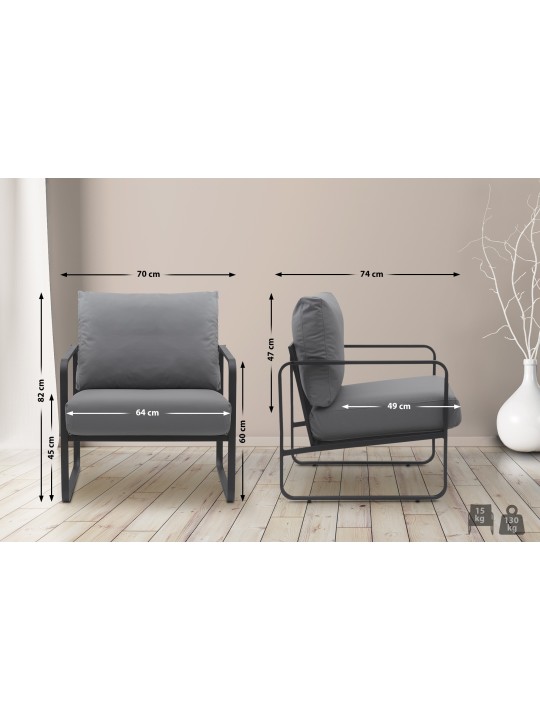 Ligstoel Manea kunstleer, grijs