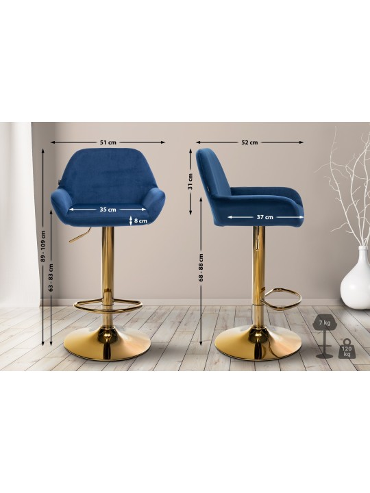 Set van 2 barkrukken Braga goud fluweel, blauw