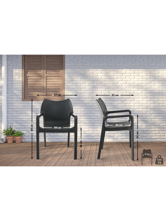 Set van 4 stoelen Diva, donkergrijs