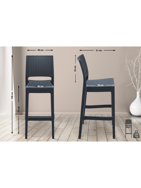 Set van 4 barkrukken Jamaica, donkergrijs Set van 4 barkrukken Jamaica, donkergrijs