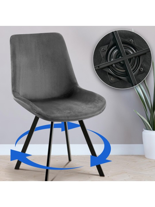 Lewes fluwelen eetkamerstoel, donkergrijs