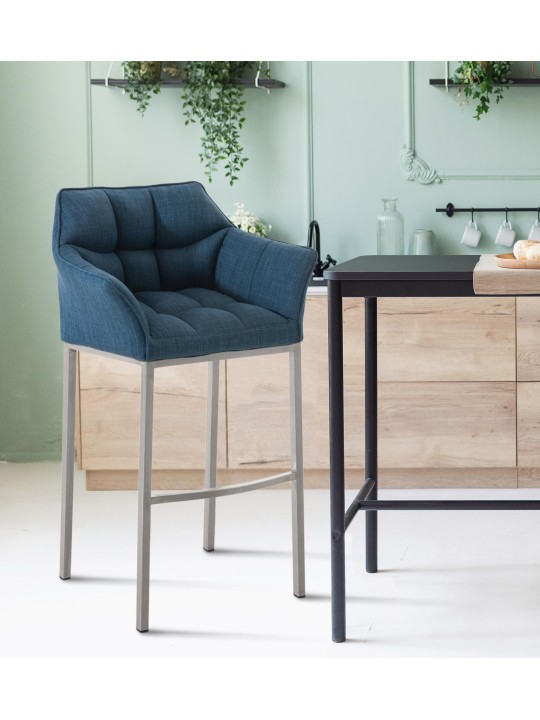 Barkruk Damaso E stof met 4-poots frame, blauw