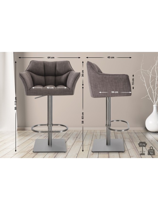 Barkruk Damaso E stof, grijs