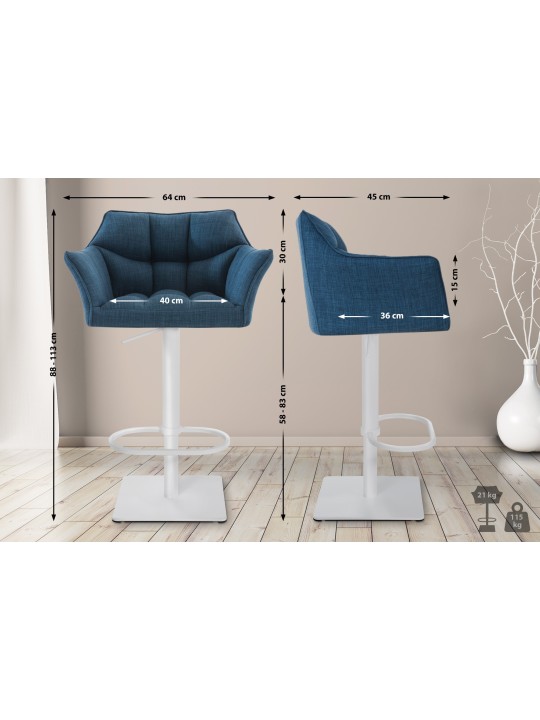 Barkruk Damaso W stof, blauw