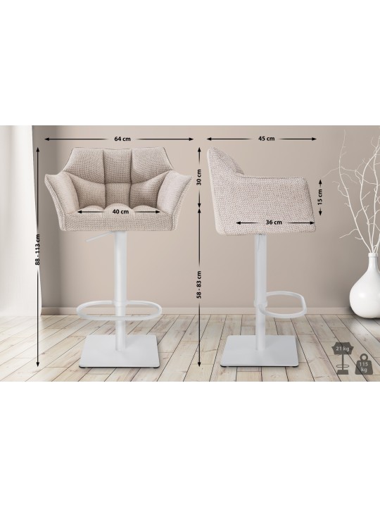 Barkruk Damaso W stof, ivoor