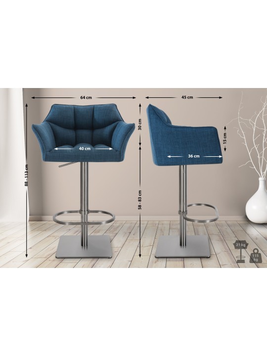 Barkruk Damaso E stof, blauw