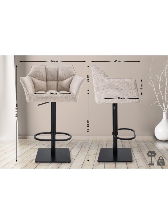 Set van 2 barkrukken Damaso stof, ivoor