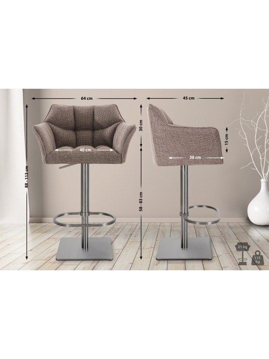 Set van 2 barkrukken Damaso stof roestvrij staal, terrabruin