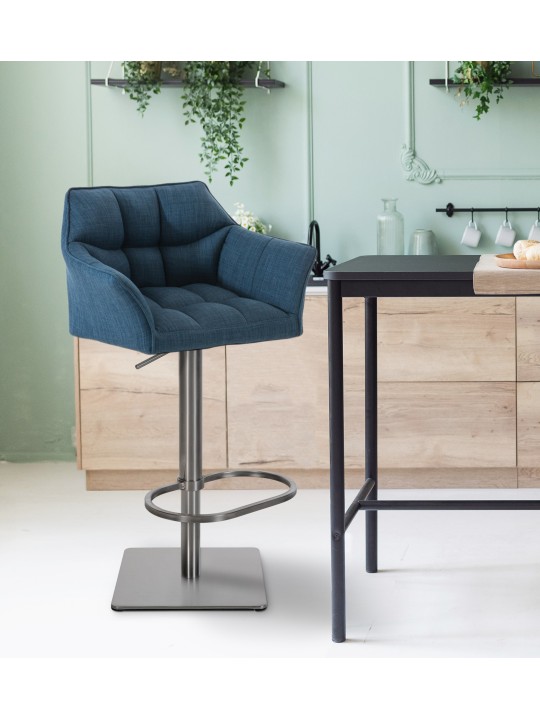 Set van 2 barkrukken Damaso stof roestvrij staal, blauw