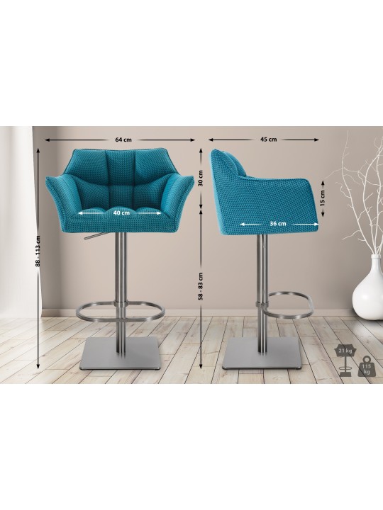 Set van 2 barkrukken Damaso stof roestvrij staal, turquoise
