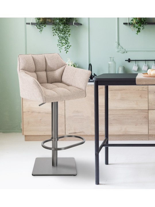 Set van 2 barkrukken Damaso stof roestvrij staal, ivoor