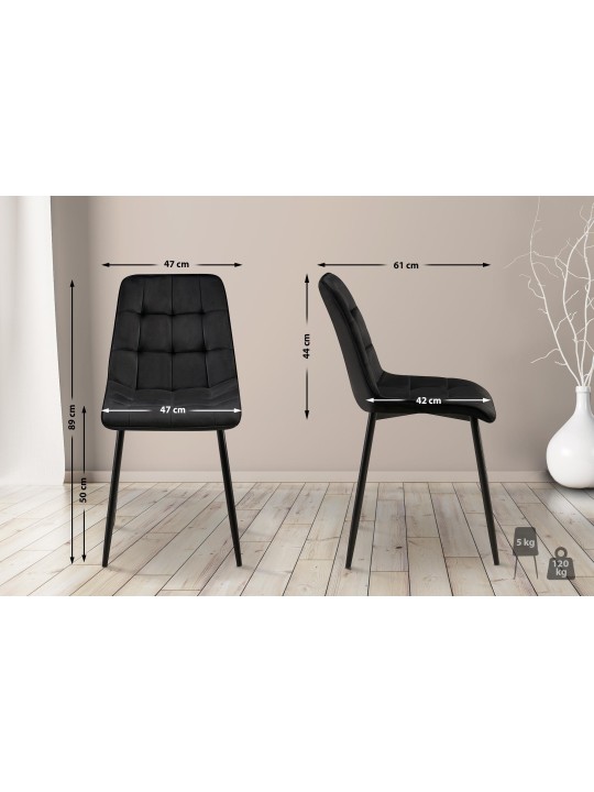 Gifford fluwelen eetkamerstoel, zwart