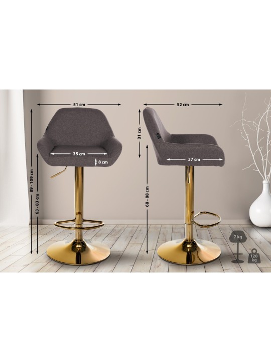 Set van 2 barkrukken Braga goud stof, donkergrijs