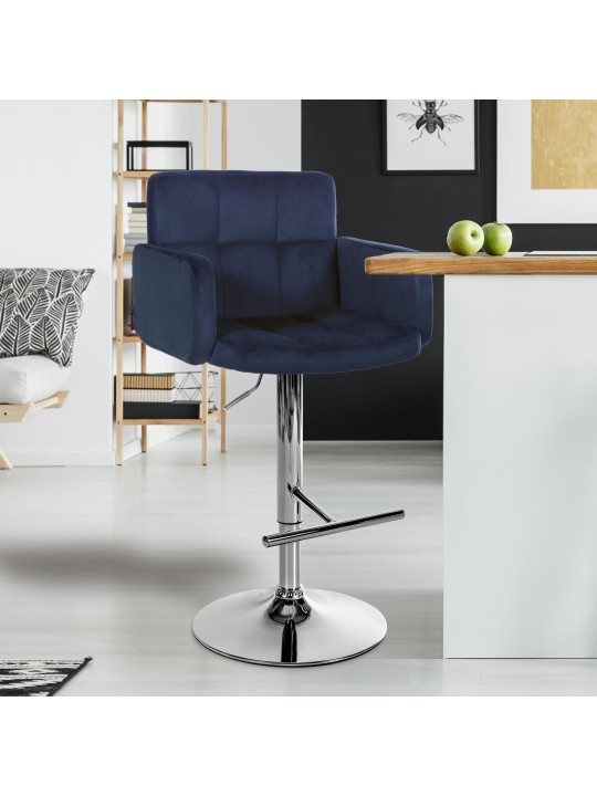 Barkruk Los Angeles Fluweel Chroom, blauw