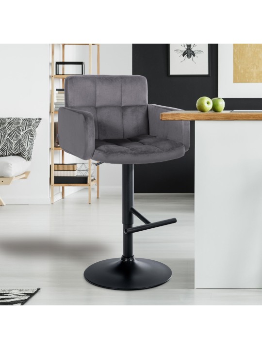 Barkruk Los Angeles fluweel, donkergrijs