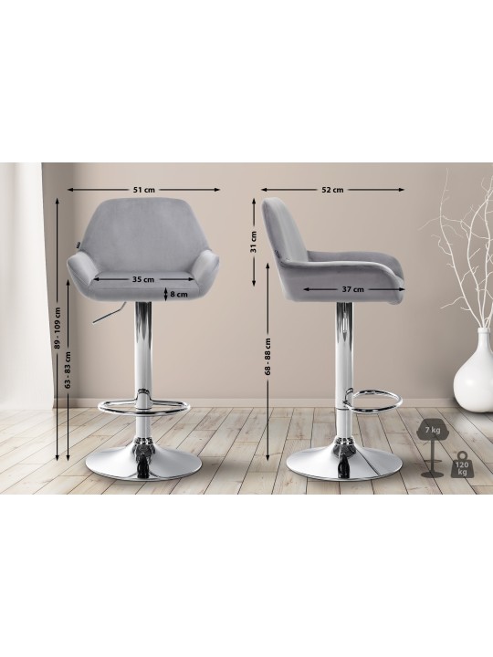 Barkruk Braga fluweel chroom, grijs Barkruk Braga fluweel chroom, grijs