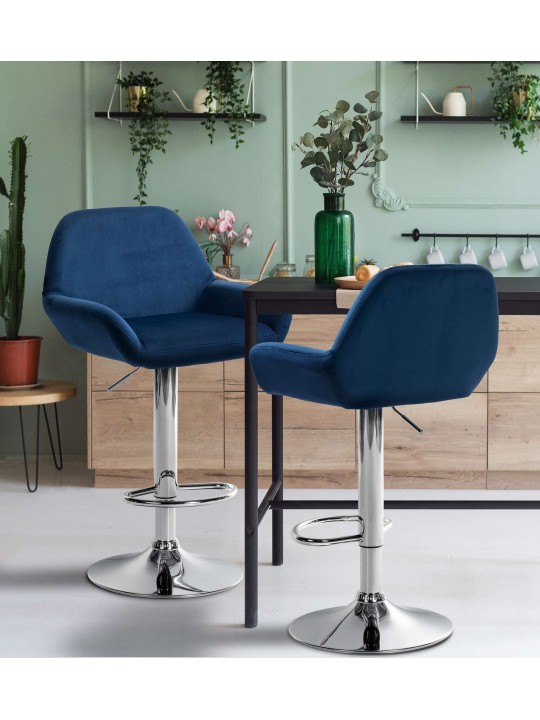 Set van 2 barkrukken Braga fluweel chroom, blauw