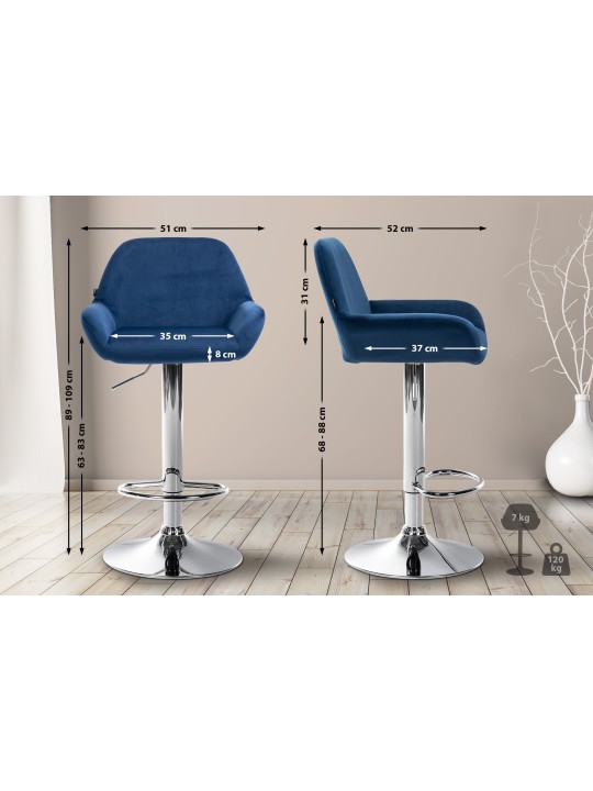 Set van 2 barkrukken Braga fluweel chroom, blauw