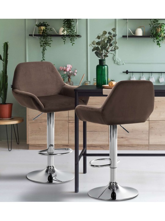 Set van 2 barkrukken Braga fluweel chroom, bruin