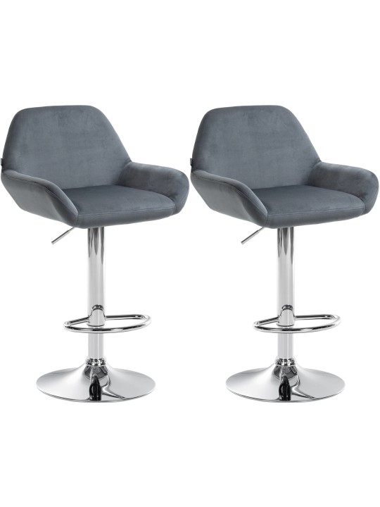 Set van 2 barkrukken Braga fluweel chroom, donkergrijs