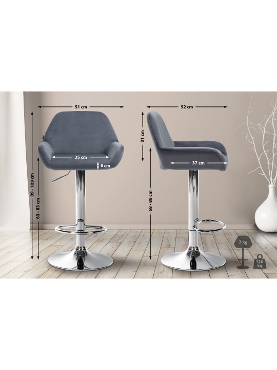 Set van 2 barkrukken Braga fluweel chroom, donkergrijs