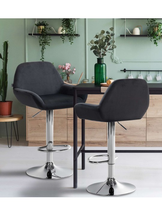 Set van 2 barkrukken Braga fluweel chroom, zwart Set van 2 barkrukken Braga fluweel chroom, zwart