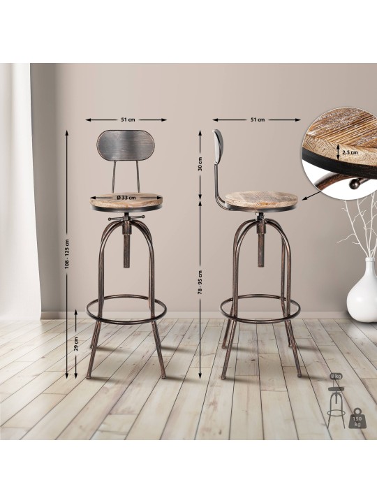 Set van 2 barkrukken Pino, hout, brons