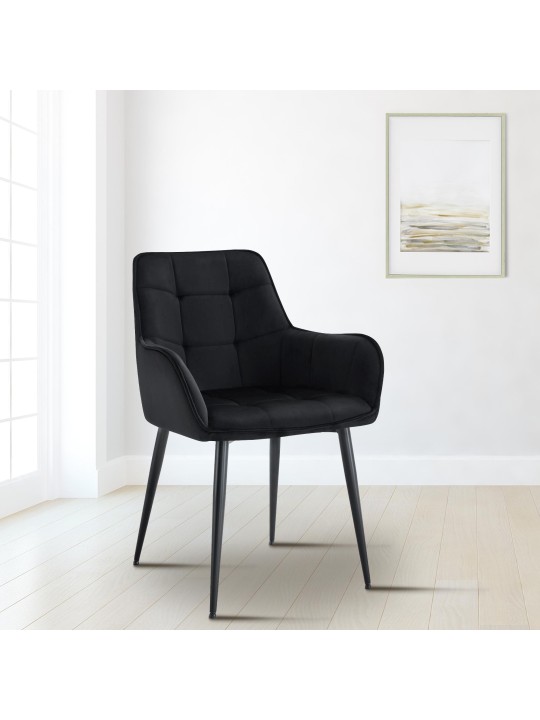 Ferndale fluwelen eetkamerstoel, zwart
