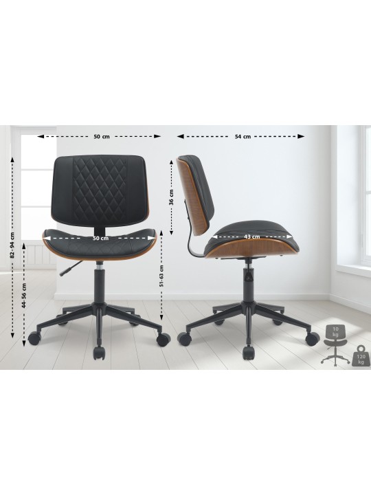 Bureaustoel Plevier kunstleer, walnoot/zwart