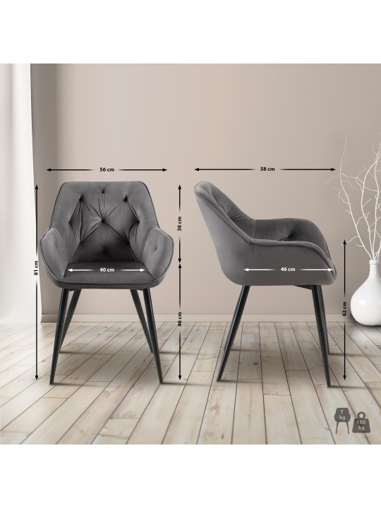 Bezoekersstoel Cassis fluweel, donkergrijs