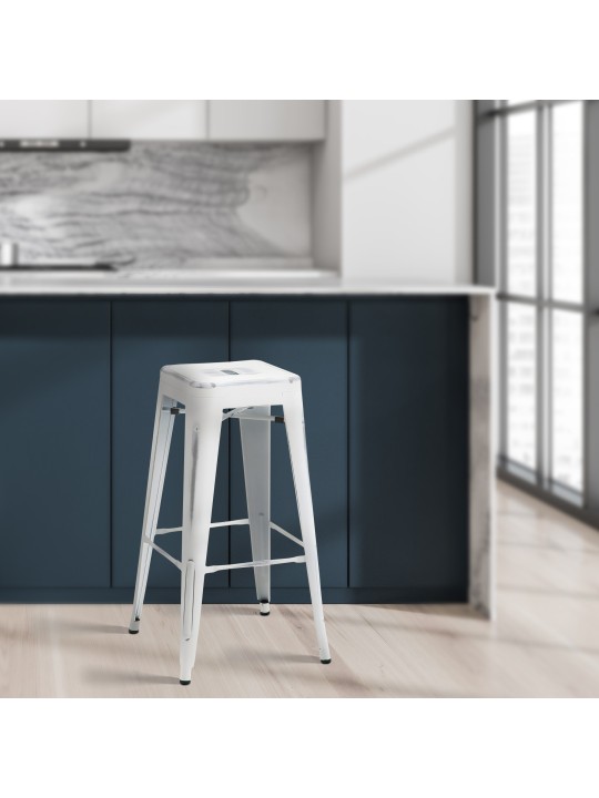 Set van 4 barkrukken Joshua, antiek wit Set van 4 barkrukken Joshua, antiek wit