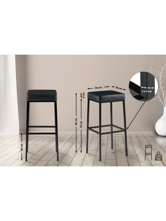 Set van 2 barkrukken Montreal 85 kunstleer, zwart