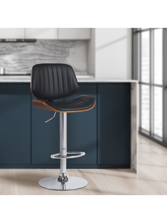 Barkruk Clawson kunstleer chroom, walnoot/zwart