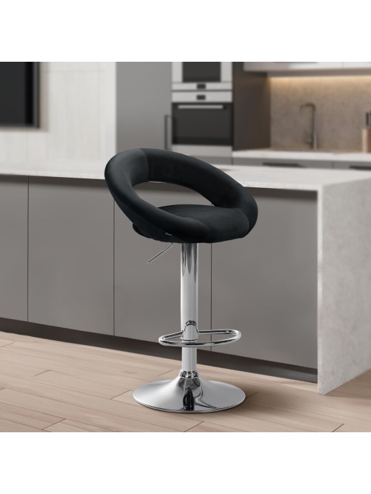 Barkruk Olinda fluweel chroom, zwart