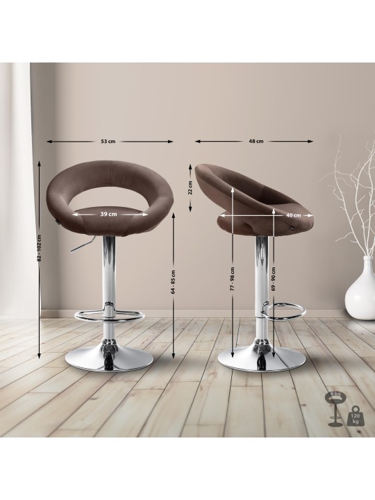 Barkruk Olinda fluweel chroom, bruin