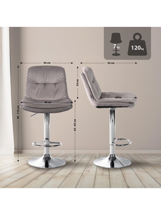 Barkruk Laurier Fluweel Chroom, grijs