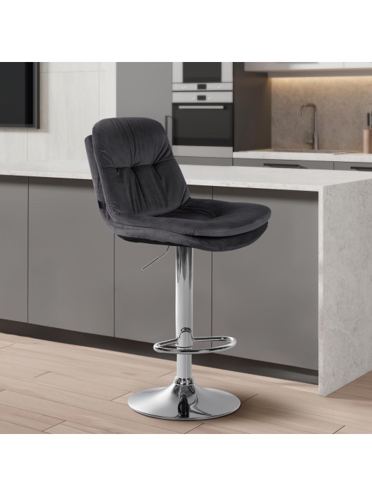 Barkruk Laurier Fluweel Chroom, donkergrijs